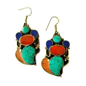 Bright Multi Stone Nepalese Dangle Earrings